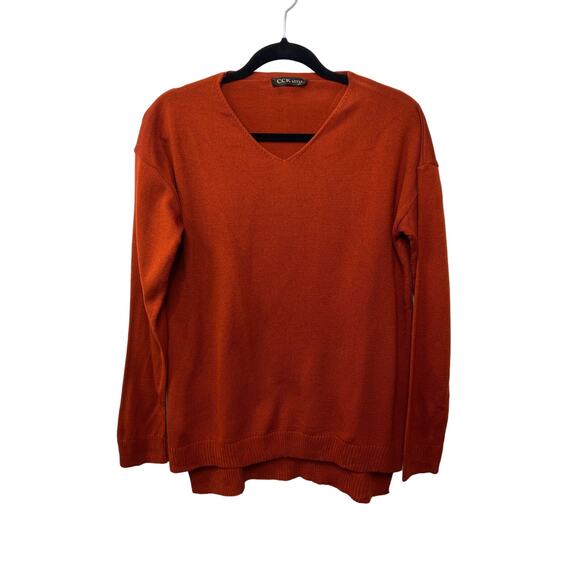 CCK Style V-Neck Pullover Sweater Burnt Orange Wool Women 42 L Pumpkin Autumn - Picture 1 of 8